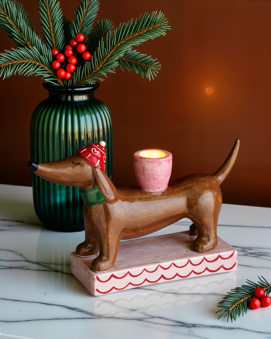 Winter Whimsy Dog Candleholder