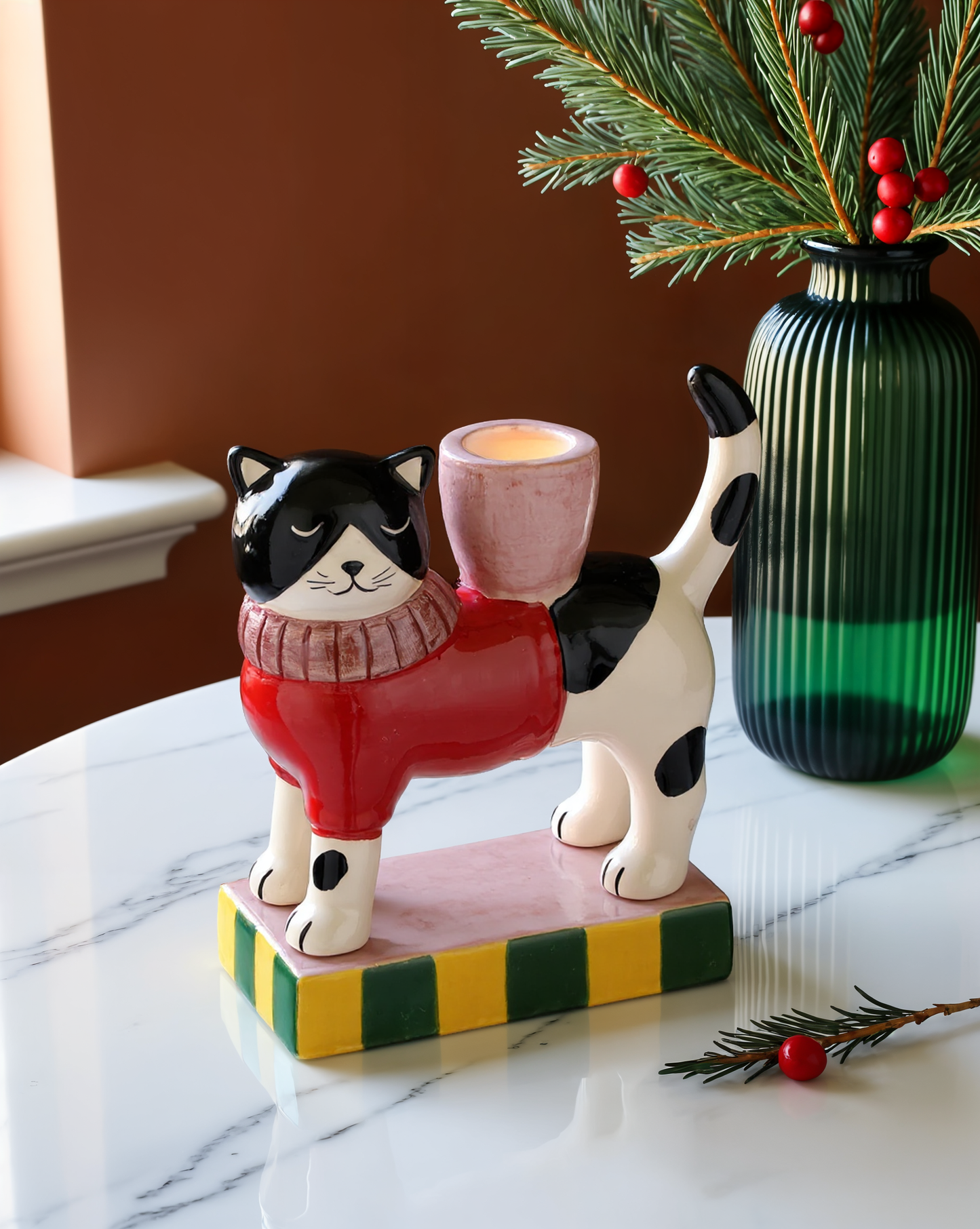 Winter Whimsy Cat Candleholder