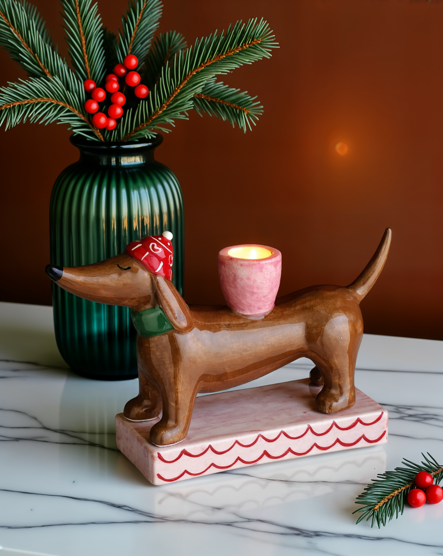 Winter Whimsy Dog Candleholder