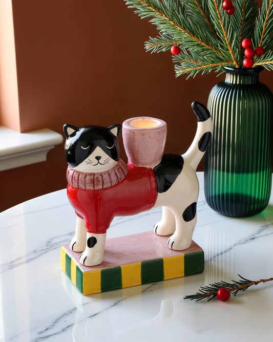 Winter Whimsy Cat Candleholder